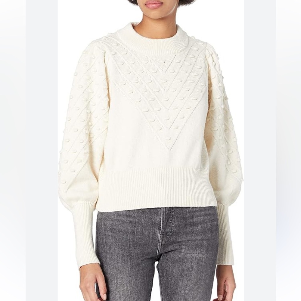 French Connection Cream Crew Neck Sweater with Ribbed Detailing